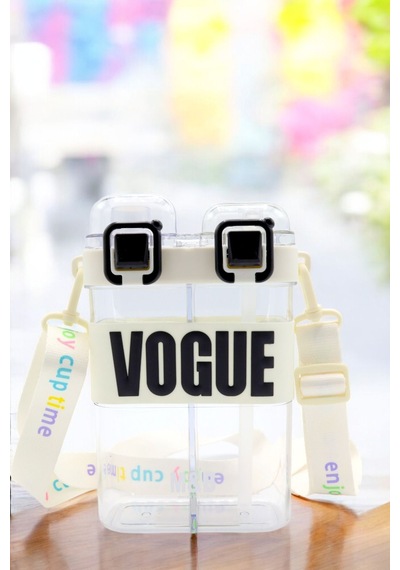 Çift Bölmeli Vogue Matara Beyaz, 900 Ml Çift Kapaklı, Pipetli