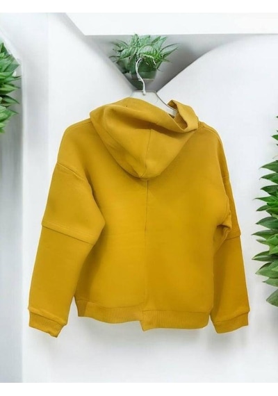 Zekids Erkek Çocuk Mevsimlik Pamuklu Kapüşonlu Kanguru Cepli Sweatshirt-14421 Hardal