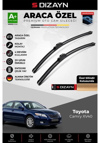 S-dizayn Toyota Camry Xv40 Ön Cam Silecek Seti 2006-2011 Premium Araca Özel 60-50 Cm A+ Kalite Aocs-