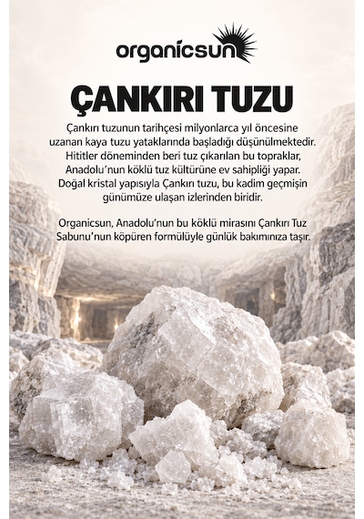 Organicsun Çankırı Tuz Sabunu 120 Gr X 3 Adet Köpüren Formül - Zengin Doğal Mineralli Kaya Tuzu Sabunu