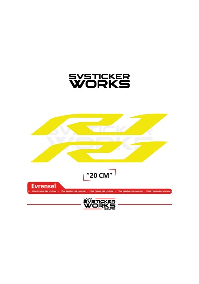 Yamaha R1 Uyumlu Yazı Sticker Yüksek Kalite Özel Kesim Folyo 2'li Set Sarı