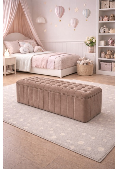 Modern Kapitone Puf Koltuk Bench, Konforlu Oturum Ve Lüks Görünüm Vizon - 863945362 Vizon