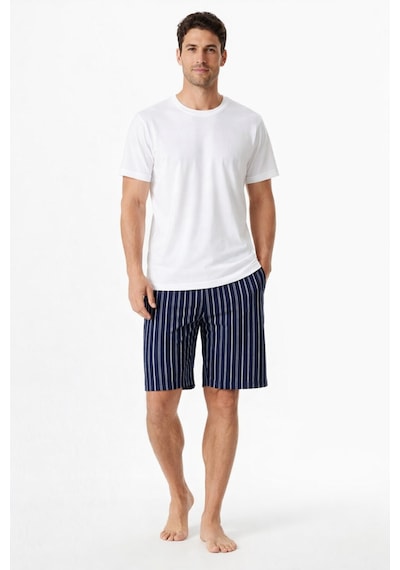 Jiber %50 Modal %50 Pamuk Bisiklet Yaka Erkek Kısa Kollu Şortlu Pijama Takım 15321 Beyaz