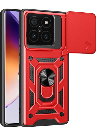 Xiaomi Mi 14t Pro Uyumlu Kılıf Pars Lens Yüzüklü Silikon - Kırmızı