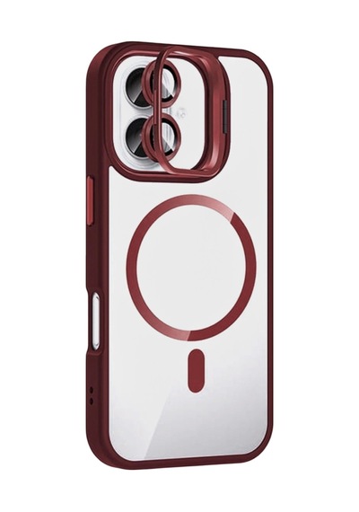 Joko Apple İphone 16 Plus Remim Lensli Magsafe Standlı Kapak - Bordo 0.2M-Çok Renkli