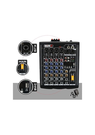 Midex MP-400 Amfili Power Mikser 2x200 WATT 4 Kanal (Bluetooth US Efekt Kayıt)