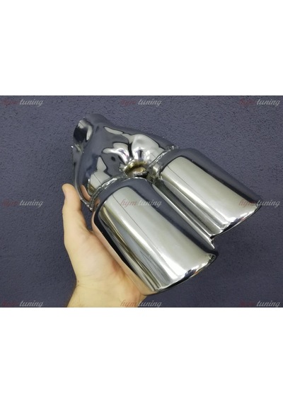 Yuvarlak Eğik Ağız 90mm Çift Çıkış Egzoz Ucu. Sağ Sol Takım N11.205