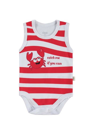Civil Baby Yengeç Baskılı 2'li Set 3-18 Ay Çıtçıtlı Badi - Beyaz