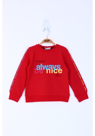 Toontoy Kız Çocuk Always Baskılı Sweatshirt Kırmızı