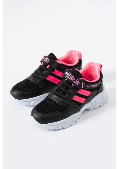 Adımist Çocuk Ortopedik Cırtlı Hafif Unisex Sneaker Spor Ayakkabı Maf Cırtlı Siyah - Fuşya