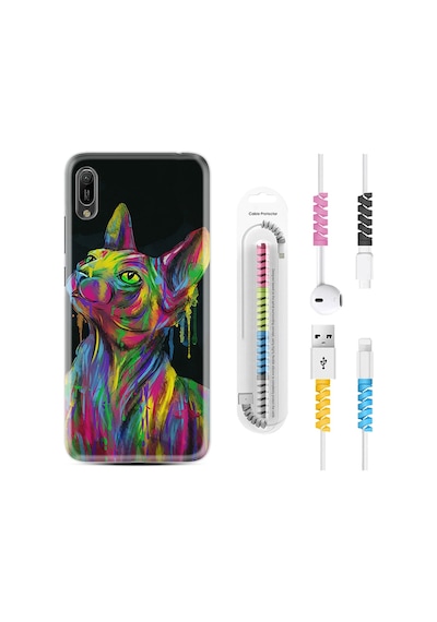Huawei Y6 2019 Kılıf Kablo Koruyuculu Color Cat 1754