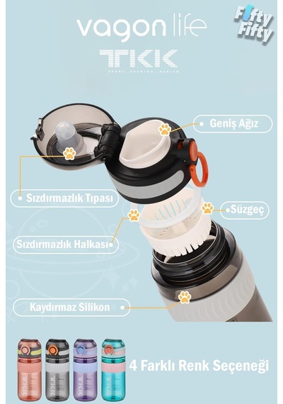 Tkk 550 Ml Rahat İçim U Ağızlı Bpa İçermeyen Taşıma Kulplu Tritan Su Matarası Fftkk1016-550ml 001