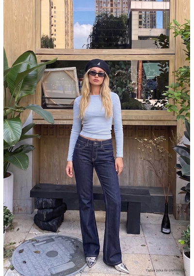 Kadın Selvedge 7w5-50 Mid Rise Flare Fit Denim Jean Lacivert
