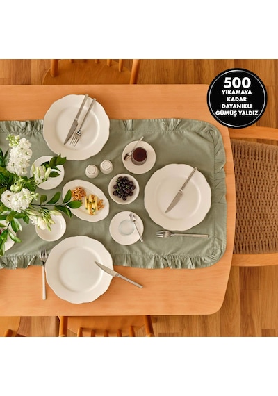 Bella Maison Clover Porselen 26 Parça 6 Kişilik Kahvaltı Takımı Silver Gümüş