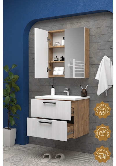 Teta Home Havana 80 Cm Mdf Gövde Membran Kapak Banyo Dolabı Seti Atlantik Çam - Beyaz Teta Home Havana 80 Cm Mdf Gövde Membran Kapak Banyo Dolabı Seti Atlantik Çam - Beyaz