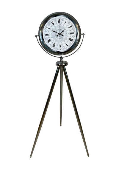 Krom Motifli 150 X 45 Cm Metal Tripod Ayaklı Saat