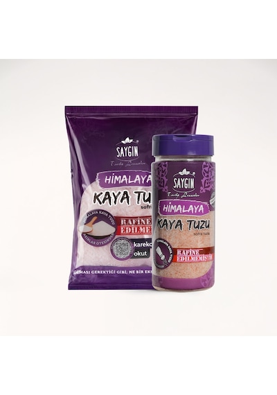 Saygın Tuz Rafine Edilmemiş Doğal Himalaya Kristal Kaya Tuzu İkili Set - Paketli 500 G + Tuzluklu 250 G