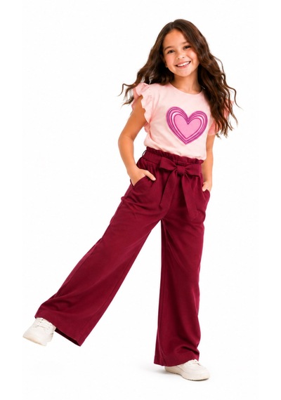 Irem Kız Çocuk Tişörtü Kalp Desenli Pantolon Geniş Paça Model Cepli Beli Lastikli Kuşaklı Fuşya Renk Şık Takım Irem Kız Çocuk Tişörtü Kalp Desenli Pantolon Geniş Paça Model Cepli Beli Lastikli Kuşaklı Fuşya Renk Şık Takım