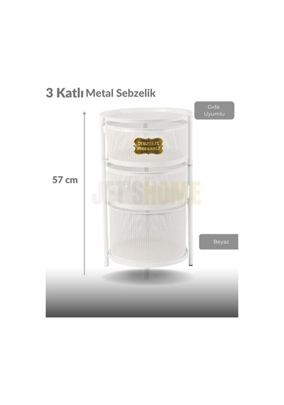 3 Katlı Sebzelik Açılır Metal Patates Soğan Sepeti Paslanmaz Meyvelik Organizer Sepet Beyaz Beyaz