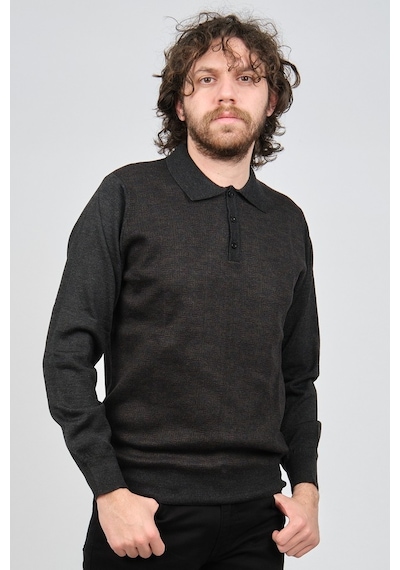 Woolman Erkek Desenli Polo Yaka Yün Kazak 1572001 Füme Füme Beyaz