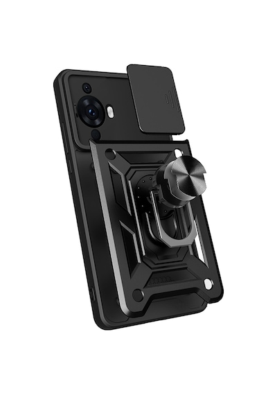 Huawei Nova 12s Kılıf Magnetik Standlı Kamera Korumalı Zore Sürgülü Vega Kapak Siyah
