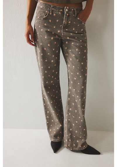 Defacto Çiçekli Straight Fit Normal Bel Düz Paça Gabardin Pantolon I9257ax26aubn298 Kahve-bn298