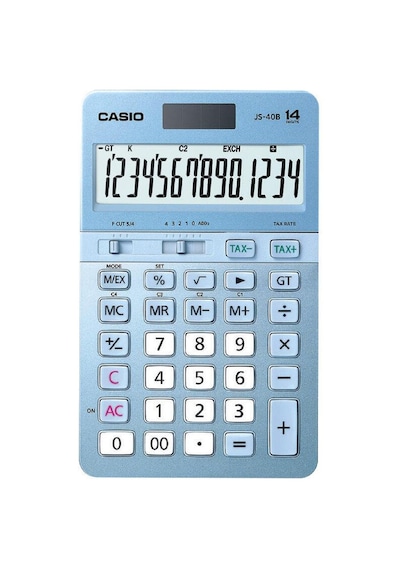 Casio Js-40b-bu Mavi Profesyonel 14 Hane Masa Üstü Hesap Makinesi Beyaz