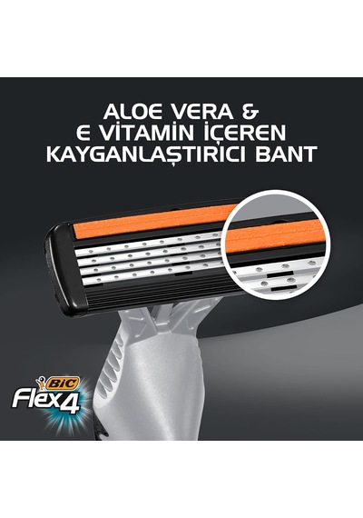 Flex 4 Erkek Tıraş Bıçağı 3'lü Blister 4 Bıçak , Birbirinden Bağımsız Hareket Edebilen 4 Bıçak, Oynar Başlık, Aloe Vera İle Zenginleştirilmiş Kayganlaştırıcı Jel Şerit