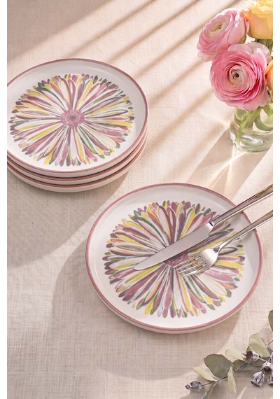 Serene Flower Nordic 4'lü Pasta & Sunum Tabağı 22 Cm Çok Renkli