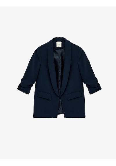 Koton Şal Yaka 3/4 Kollu Uzun Blazer Ceket Lacivert 6sak50004uw Lacivert