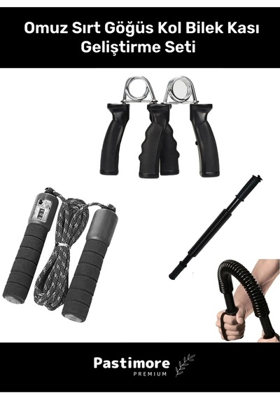 Premium 5 Parça Spor Seti Omuz Sırt Göğüs Kol Bilek Kası Geliştirme Seti Kas Geliştirme Fitness Seti Siyah