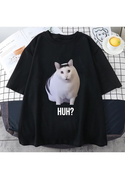 Flood Of Style Kedi Ha Diyor Komik Meme Baskı T-shirt Erkekler Kadınlar 100% Pamuk Streetwear Vintage Kısa Siyah