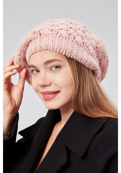 Derikem Kadın Kışlık Şık Triko Ressam Örgü Bere Pembe