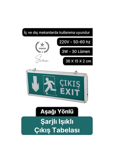 Işıklı Aşağı Çift Yönlü Acil Çıkış Exit Tabelası Şarjlı Yönlendirme Parlayan Armatür Uyarı Levhası