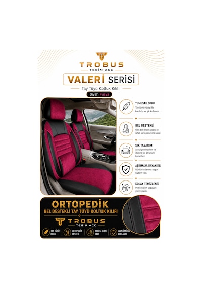 Bmw 3 Serisi E36 1993-2000 Uyumlu Valeria Serisi Bordo Siyah Bel Destekli Tay Tüyü Koltuk Kılıfı