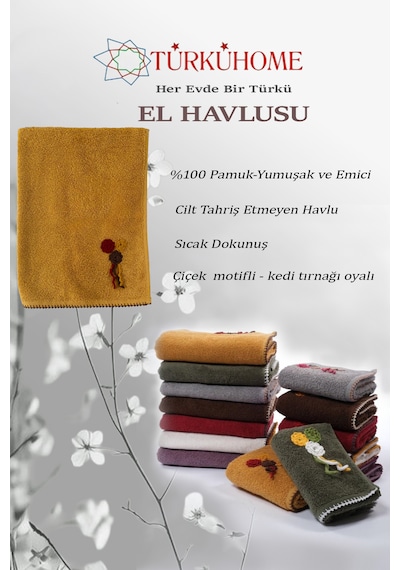 Çiçek Motifli, Kedi Tırnağı Oyalı, Yumuşak Dokulu Pamuk Havlu 50x90 Cm Sarı