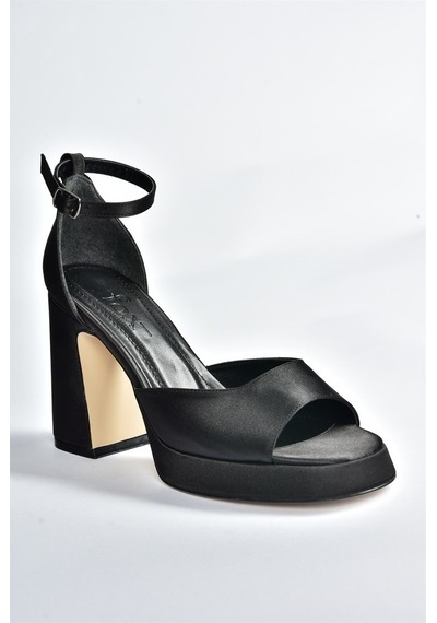 Fox Shoes Siyah Saten Kumaş Kalın Platform Topuklu Kadın Ayakkabı (546768619)