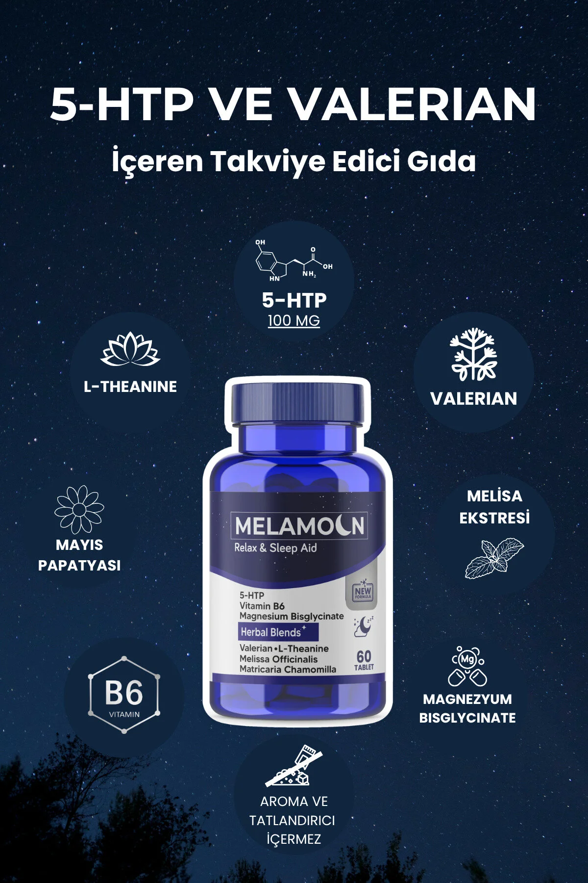 5-htp, Ve Kediotu Eki, Takviye Edici Gıda 60 Tablet