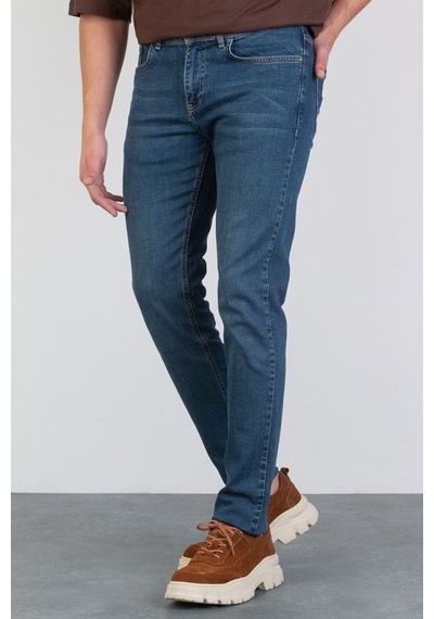 HLT Jeans Erkek Okyanus Mavisi Slim Fit Dar Paça Likralı Jean Kot Pantolon Hlthe001958 Mavi
