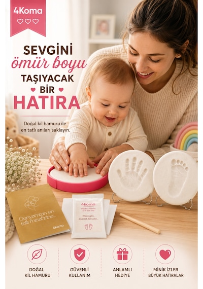 Bebek Hediyelik Yeni Doğan Anı Seti Yenidoğan Hediyesi Hatıra Çerçevesi Kil Baskı Seti