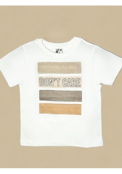 Nanica Kids Erkek Çocuk Aplikeli Don't Care Yazılı T-shirt-16004 Beyaz Bej