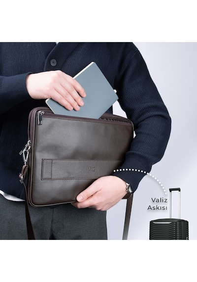 2k S.deri Laptop Çantası,tablet Çantası,13.3'' İnç,vegan,omuz Ve Valiz Askılı,aksesuar Ve Evrak Cepli,24 34 2 Cm.,kahverengi Laptop Çantası