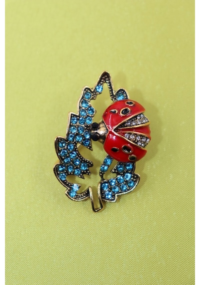 Yapraklı Uğur Böceği Broş. Taşlı Tasarım, Uğur Böceği Broş. Kadın Broş. Broş. Erkek Broş. Unisex. Çok Renkli