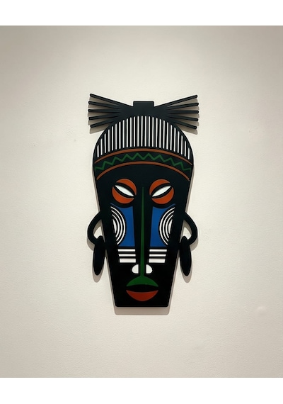 Afrika Tribal Ahşap Duvar Mask Mdf - Siyah Yeşil Mavi Klasik Kabile Maskı 1