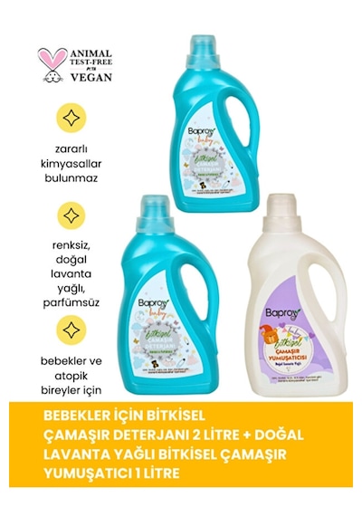 Baproy Bebekler Için Bitkisel Çamaşır Deterjanı 2x + Bitkisel Çamaşır Yumuşatıcısı Doğal Lavanta Yağlı 1lt