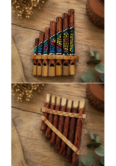 Pan Flüt Bambu El Yapımı Otantik Müzik Aleti Dekoratif Üflemeli Çalgı