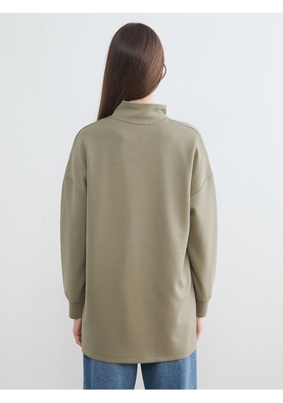 Lcw Modest Haki Dik Yaka Soft Touch Kadın Sweatshirt Tunik