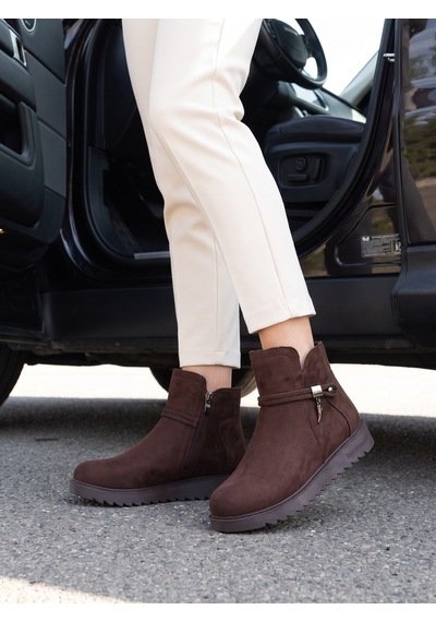 Nesilshoes Nesil Shoes Dvm 1001 Kahve Süet Kadın Fermuarlı Kışlık Bot