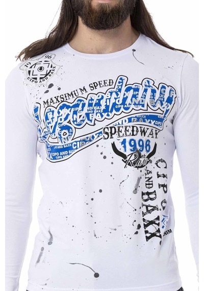 Cipo & Baxx Erkek Bisiklet Yaka Uzun Kollu Baskılı Sweatshirt Cl510 Beyaz