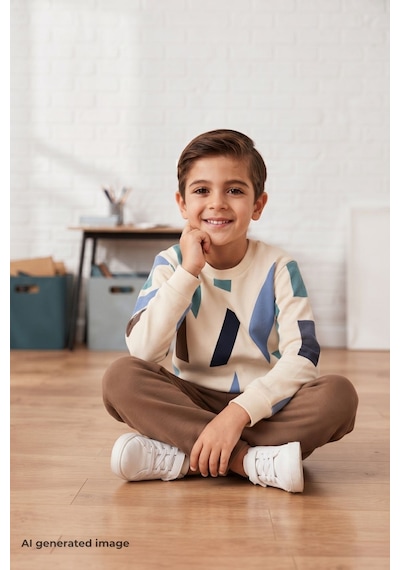 Pina Kids Erkek Çocuk Geometrik Desenli Okul Günlük Eşofman Takımı Esf7038 Kahverengi